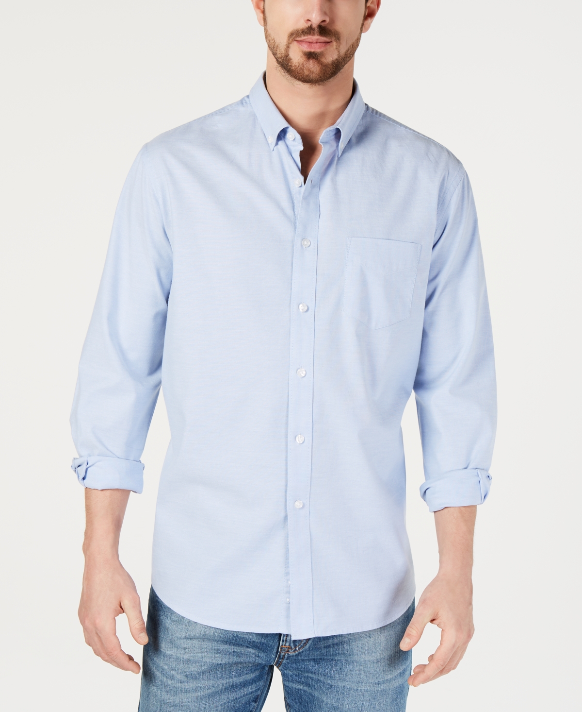 Men's Solid Stretch Oxford Cotton Shirt, Created for Macy's - Fresh Indigo