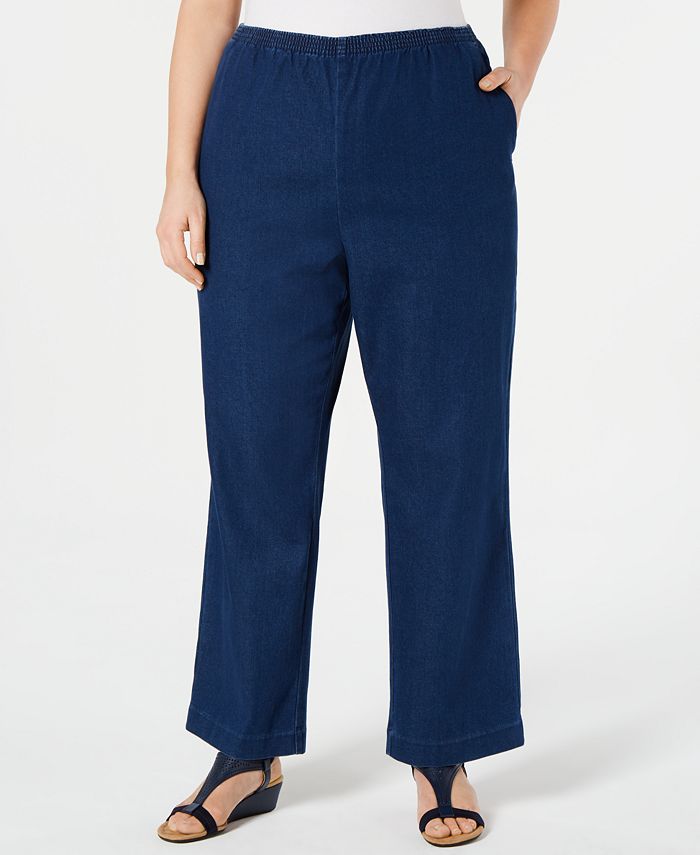 Karen Scott Plus Size Denim Pull-On Pants, Created for Macy's - Macy's