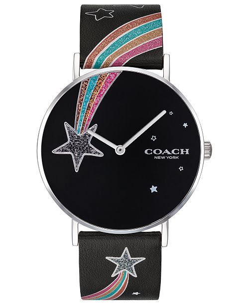 Coach Women S Perry Black Leather Strap Watch 36mm Reviews Watches Jewelry Watches Macy S