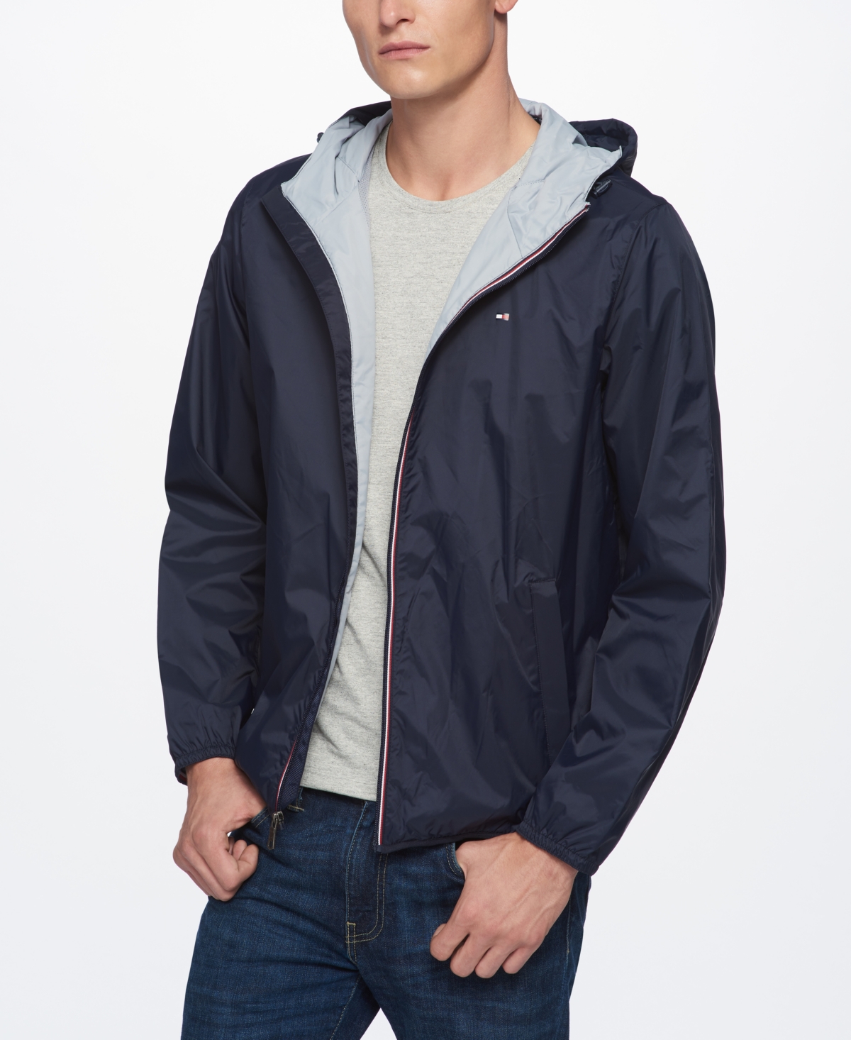 Tommy Hilfiger Men's Zip-Front Hooded Nylon Windbreaker