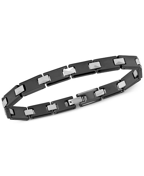 Macy's Men's Black Ion Plated Bracelet in Tungsten & Reviews