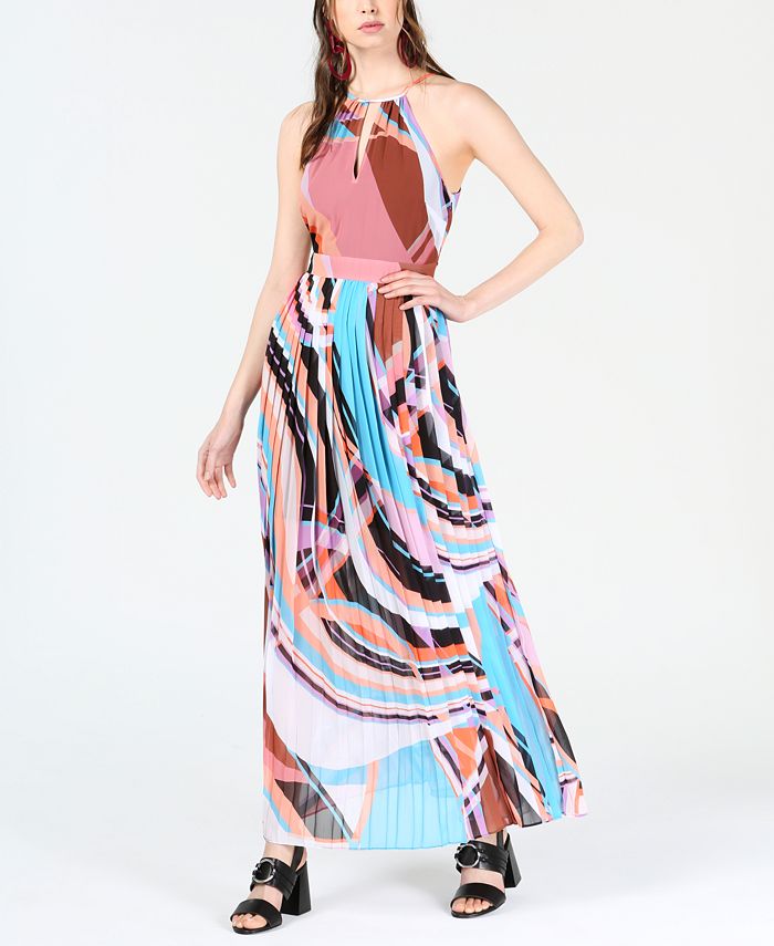 Bar III Printed Halter-Neck Maxi Dress, Created for Macy's - Macy's