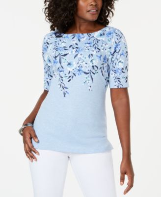 Karen Scott - Floral-Print Boatneck Top