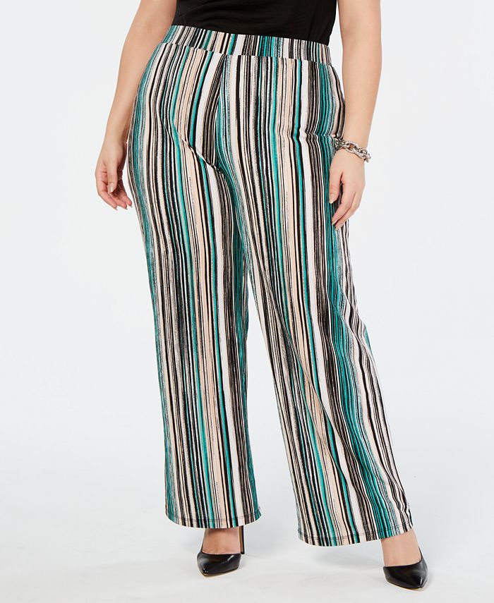 JM Collection Plus Size Striped Wide-Leg Pants, Created for Macy's ...