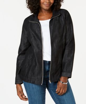 Karen Scott - Petite Zip-Front Jean Jacket