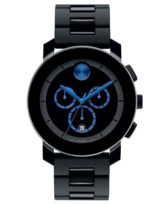 Movado Men's Swiss Chronograph Bold Large Black Polyurethane Bracelet ...