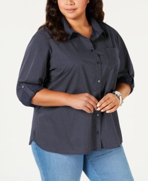 image of Tommy Hilfiger Plus Size Roll-Tab Button-Up Shirt, Created for Macy-s