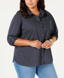 Plus Size Roll-Tab Button-Up Shirt, Created for Macy's 