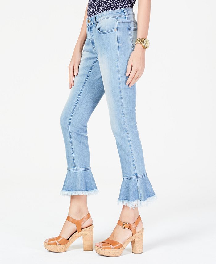 Michael Kors Women's Flared Frayed Hem Cropped Jeans Blue Size 12Petite