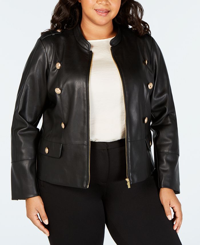 Calvin Klein Plus Size Faux-Leather Embossed Jacket - Macy's