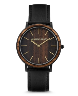 image of Original Grain Unisex Minimalist Ebony Wood Barrel Paired With Italian Leather 40mm Watch
