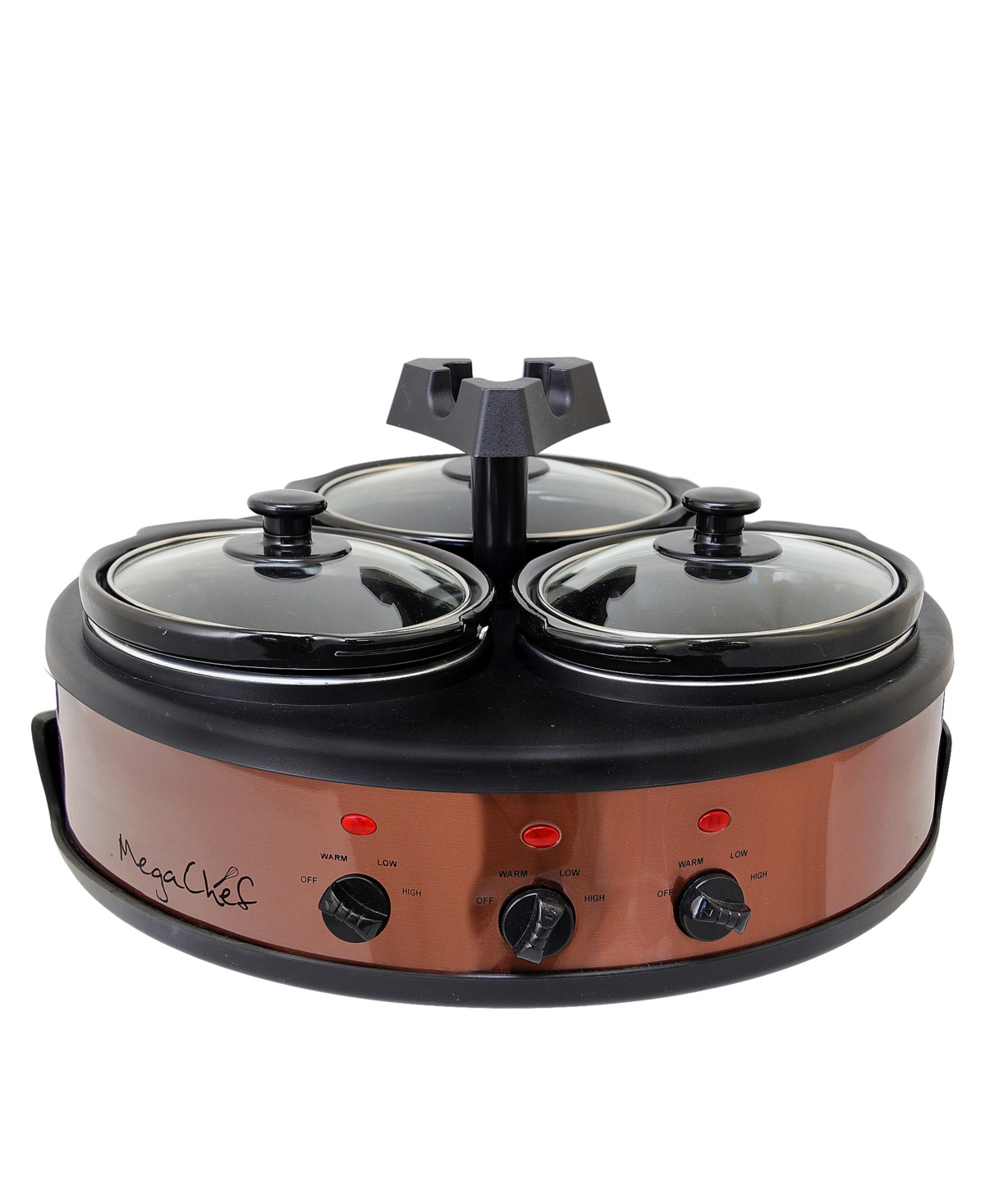 MegaChef Round Triple 1.5 Quart Slow Cooker and Buffet Server in Brushed Copper