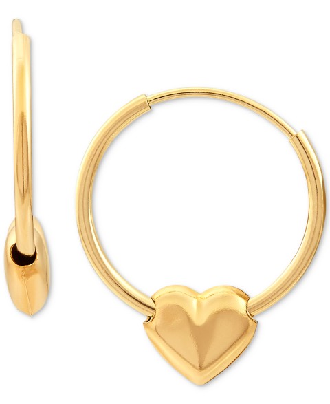 Детские Macy's Children's Heart Hoop Earrings in 14k Gold (1/2")