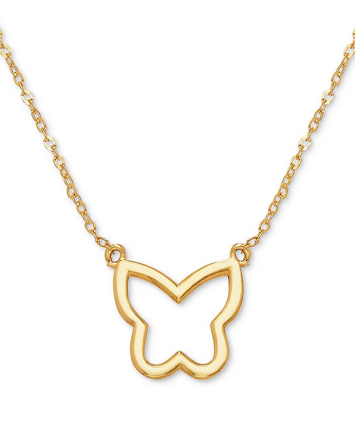 Italian Gold - Butterfly Openwork 17" Pendant Necklace in 10k Gold