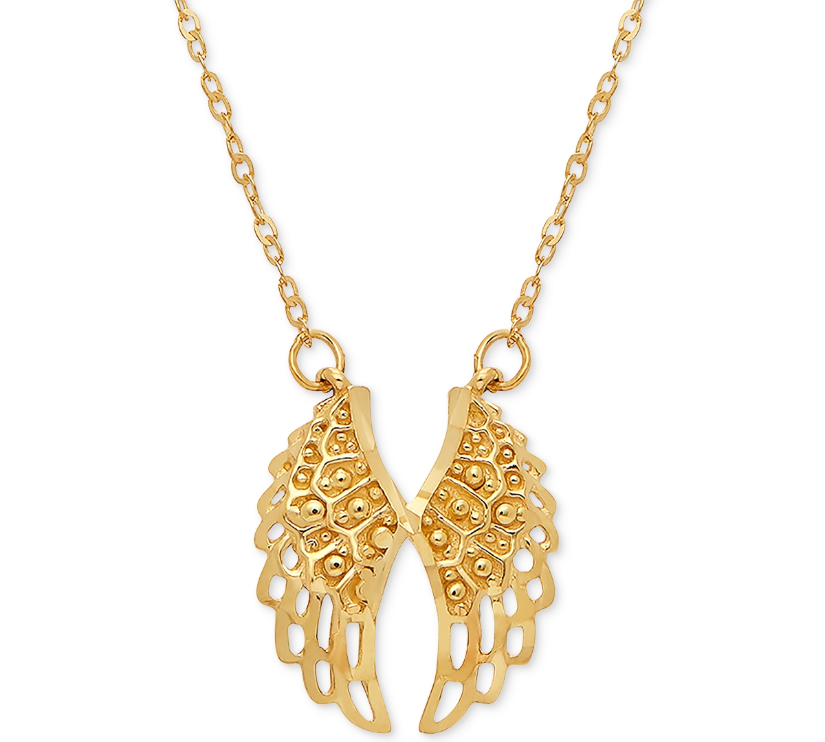 ITALIAN GOLD ANGEL WING 17" PENDANT NECKLACE IN 10K GOLD