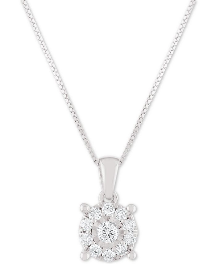 14k White Gold Modern Style Halo Diamond Pendant & Diamond Necklace