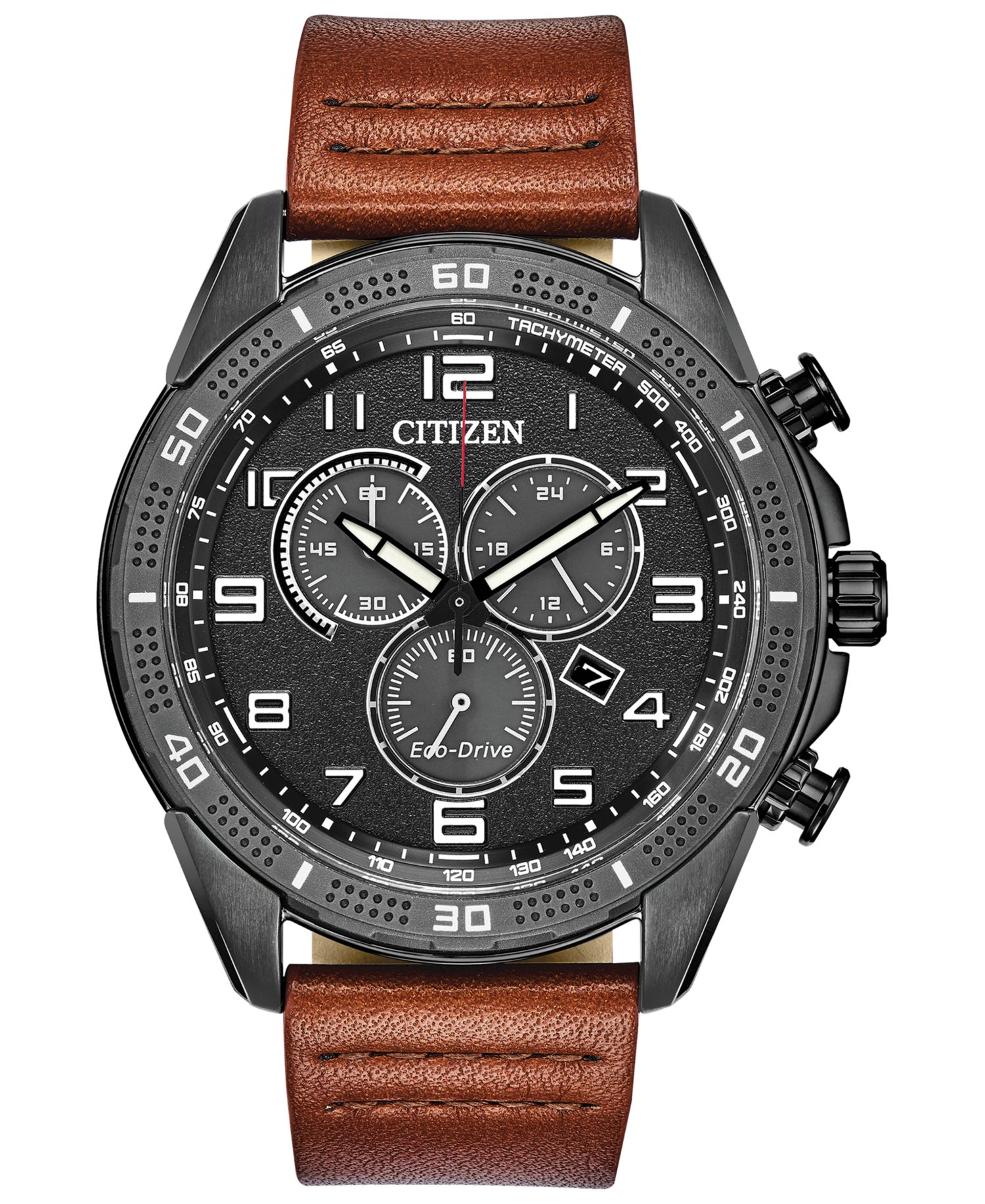 Drive From Citizen Eco-Drive Men's LTR Brown Leather Strap Watch 45mm