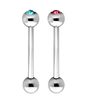 image of Bodifine Stainless Steel Set of 2 Crystal Tongue Bars