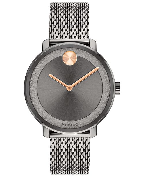 Movado Women's Swiss BOLD Gray Stainless Steel Mesh Bracelet Watch 34mm