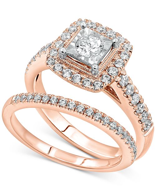 Macy S Diamond Bridal Set 3 4 Ct T W In 14k Rose Gold Reviews