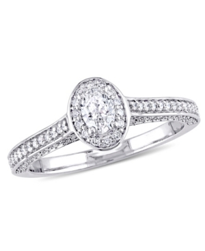 image of Certified Diamond (3/4 c.t. t.w.) Oval-Shape Raised Halo Engagement Ring in 14k White Gold