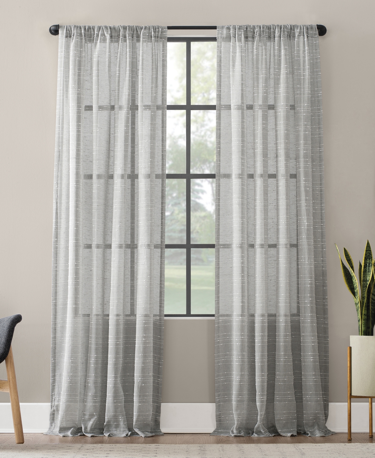 Textured Slub Stripe Anti-Dust Curtain Panel, 52" x 63" - White