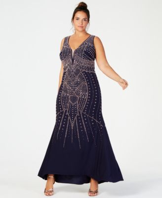 xscape plus size illusion beaded gown