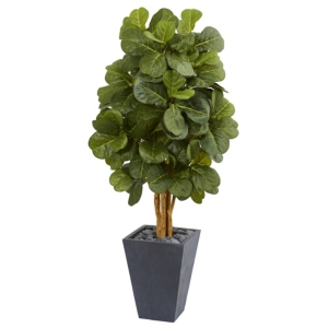 Nearly Natural 5.5' Fiddle Leaf Artificial Tree In Slate Planter In Green
