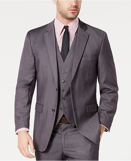 Perry Ellis Men's Portfolio Slim-Fit Stretch Gray Solid Suit Jacket ...