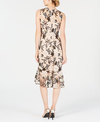 Calvin klein floral embroidered trumpet midi dress clearance