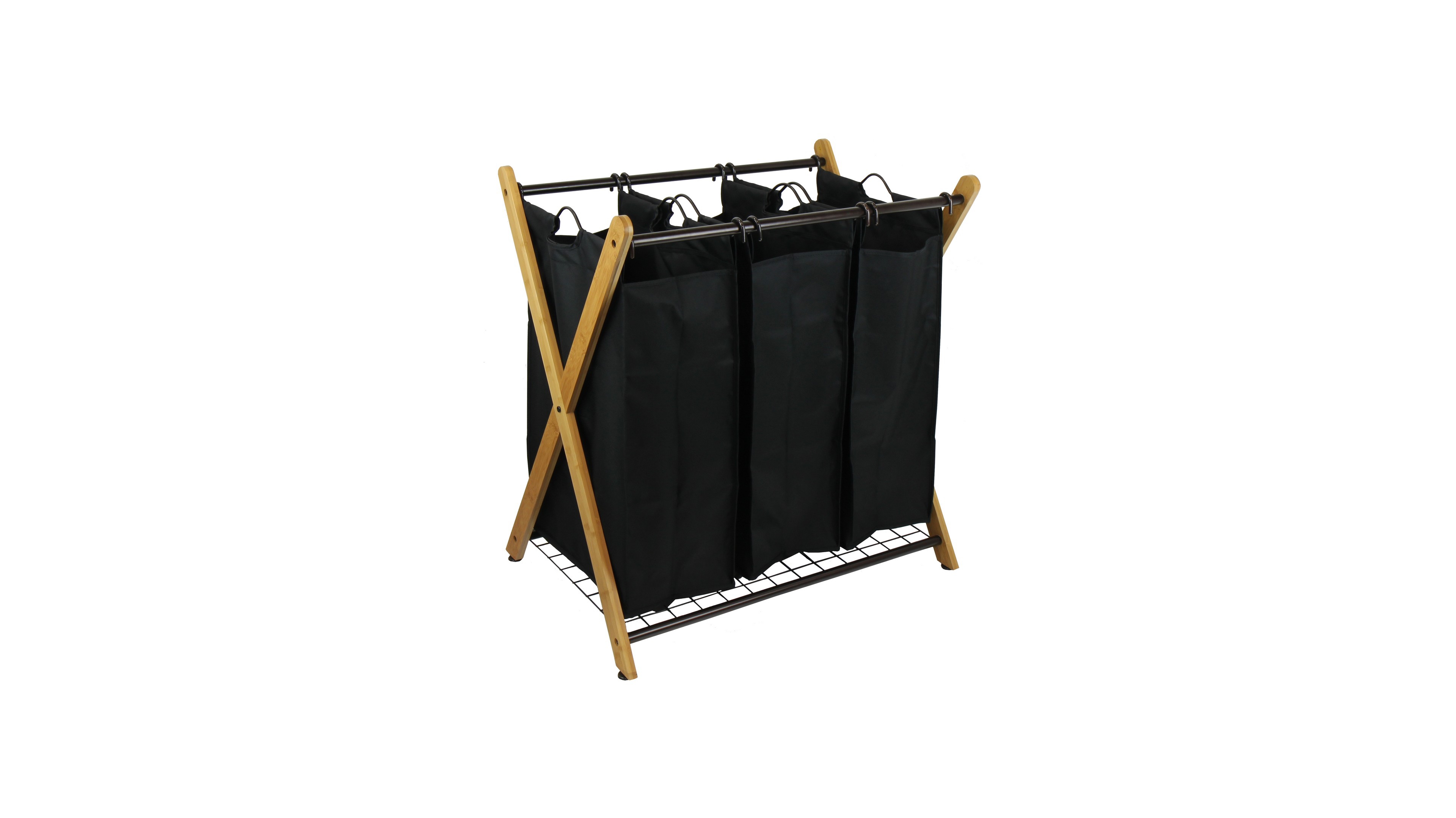 Oceanstar X-Frame Bamboo 3-Bag Laundry Sorter, Black