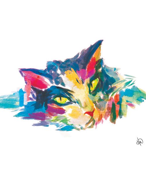 Creative Gallery Colorful Watercolor Cat Portrait In Cobalt 16 X