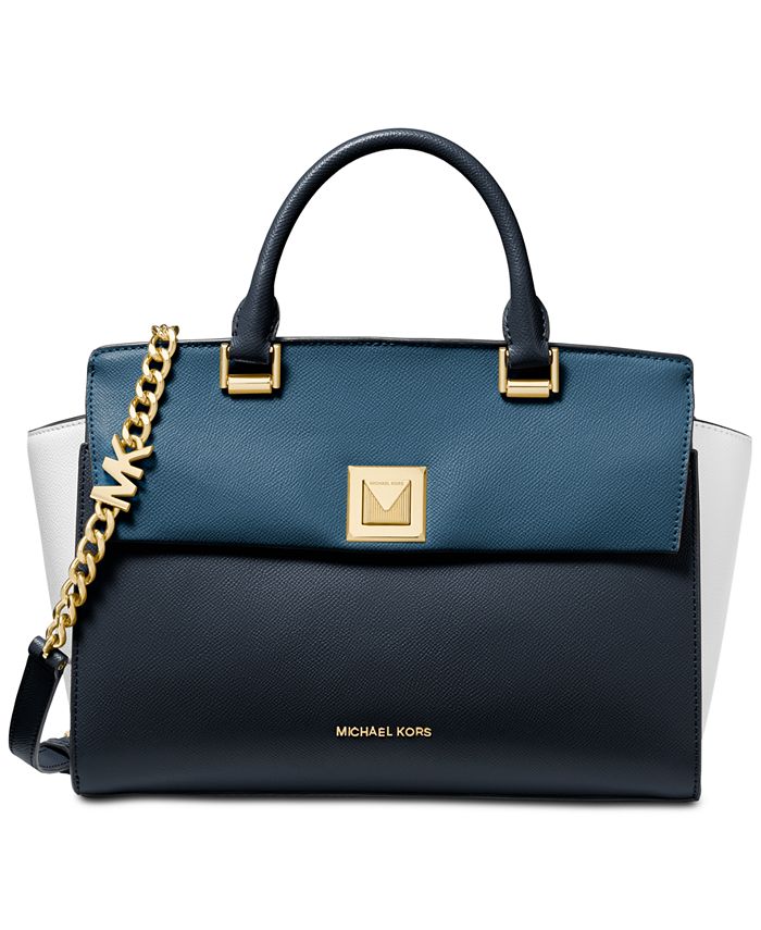 Michael Kors Sylvia Tricolor Crossgrain Leather Top Zip Satchel