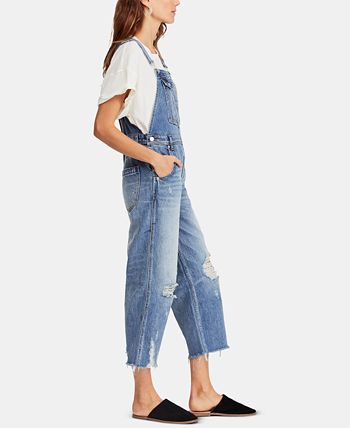Free people shop distressed boyfriend overalls
