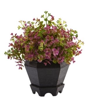 Nearly Natural 13" Sedum And Eucalyptus Plant W/ Planter In Purple