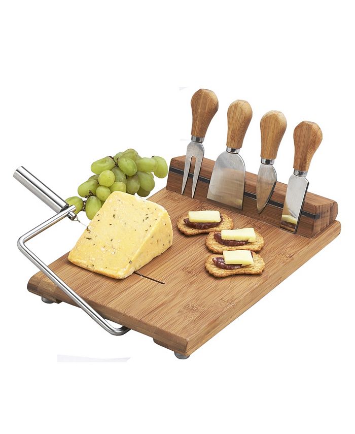 Picnic At Ascot Stilton Bamboo Cheese Board Set with Wire Slicer and 4