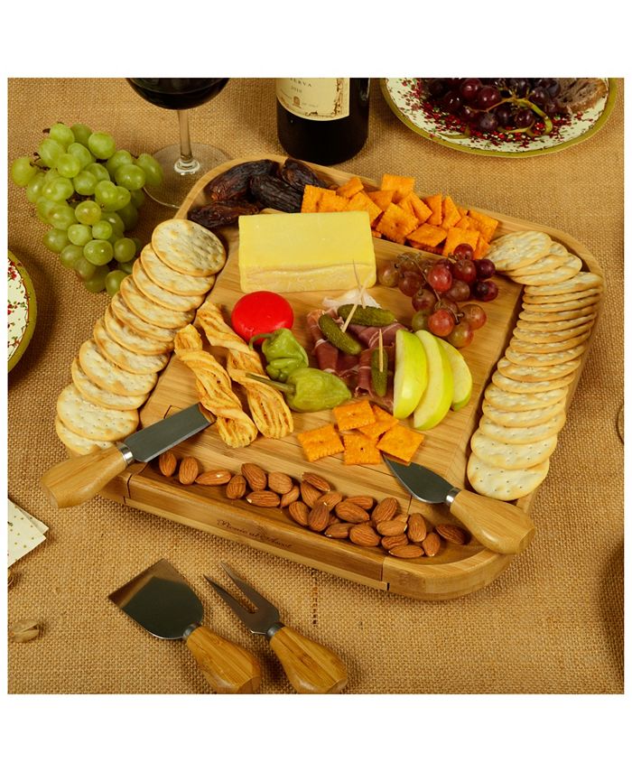 Picnic At Ascot Malvern Bamboo Cheese Board Set with Cracker Rim and 4