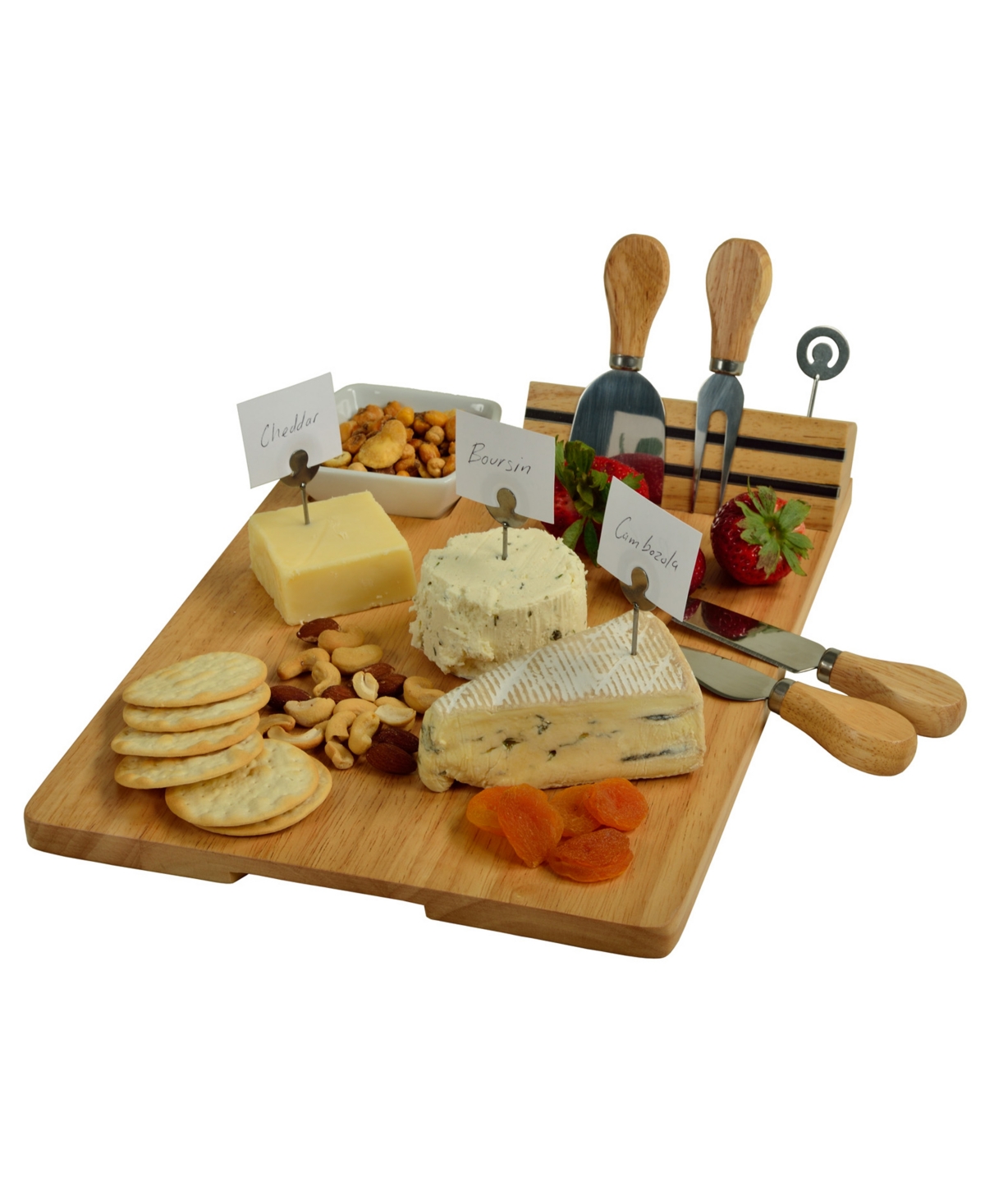 Windsor hardwood Cheese Board Set -Tools, Cheese Markers, Bowl - Natural