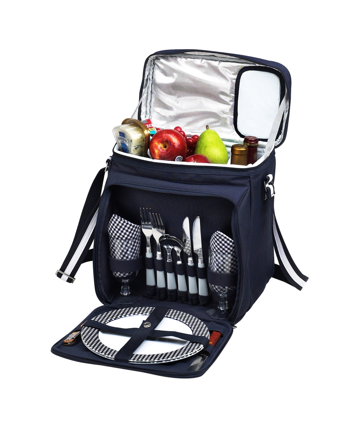 Insulated Picnic Basket, Cooler Equipped with Service for 2 - Yellow