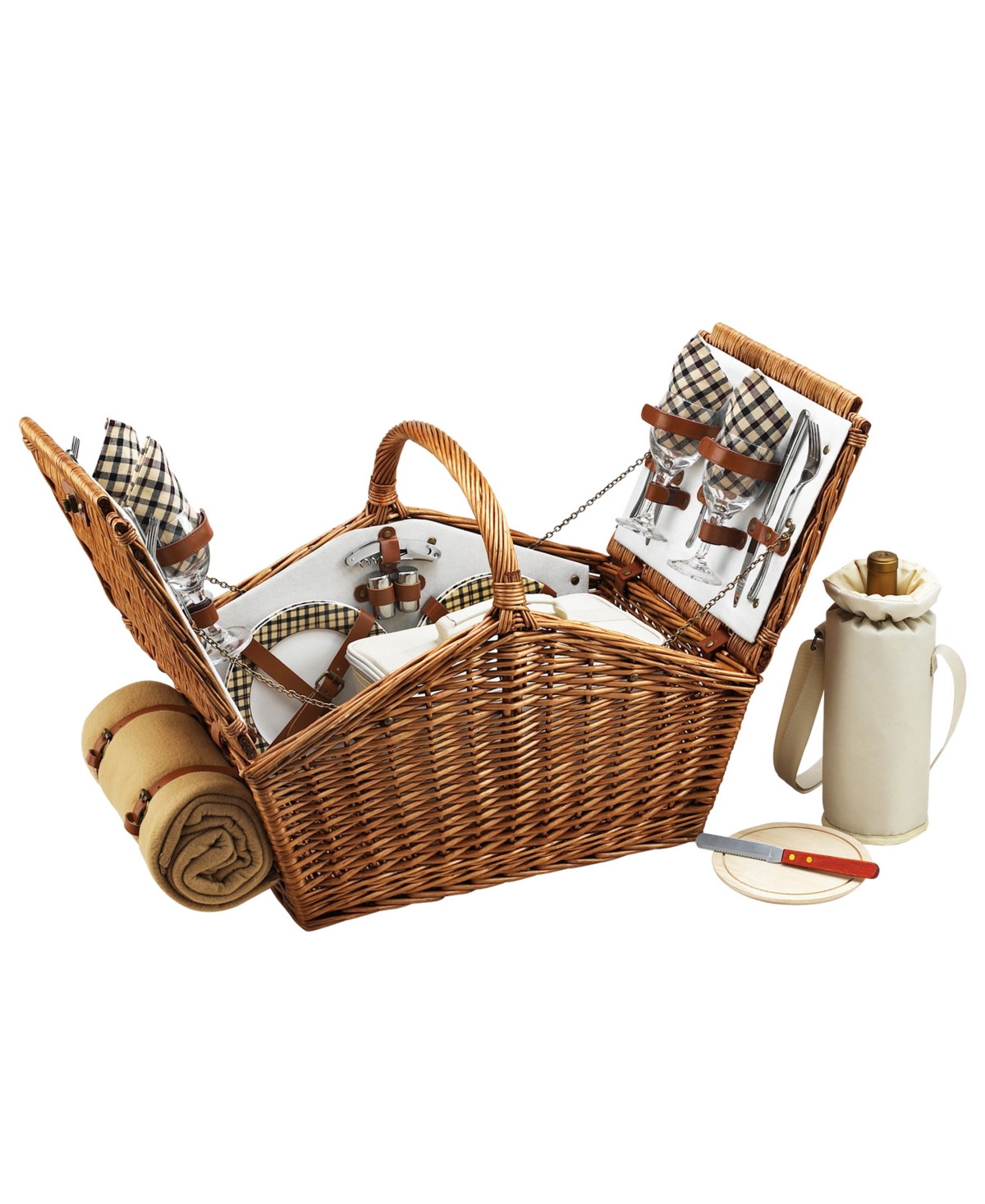 Huntsman English-Style Willow Picnic Basket for 4 with Blanket - Turquoise