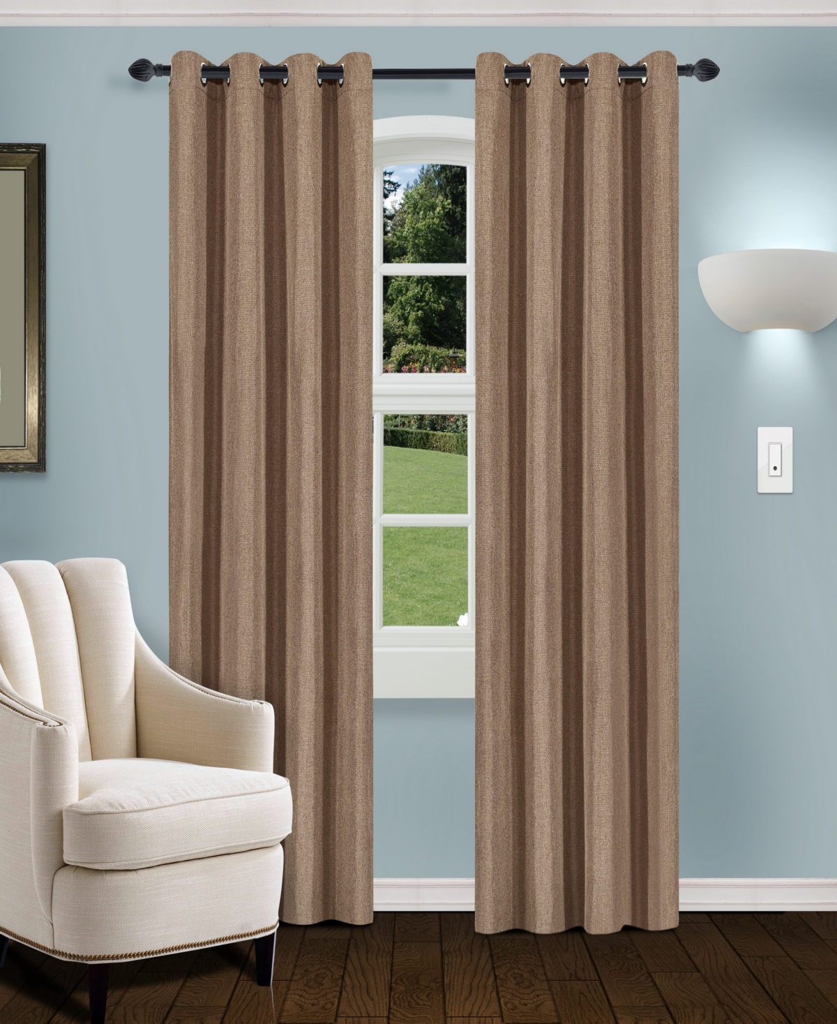 Linen Textured Blackout Curtain, Set of 2, 52" x 84" - Brown