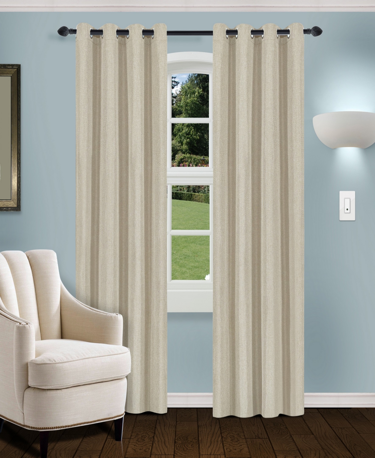 Superior Linen-Inspired Classic Room Darkening Modern Fade Resistant 2-Piece Curtain Set with Grommet Header Top, 52" X 96" - Frosted almond