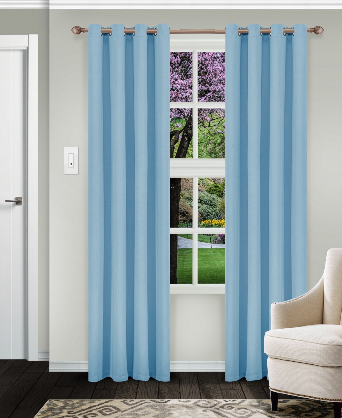 Solid Classic Modern Wrinkle Resistant Room Darkening 2-Piece Curtain Set with Grommet Header Top, 52" X 96" - Wisteria