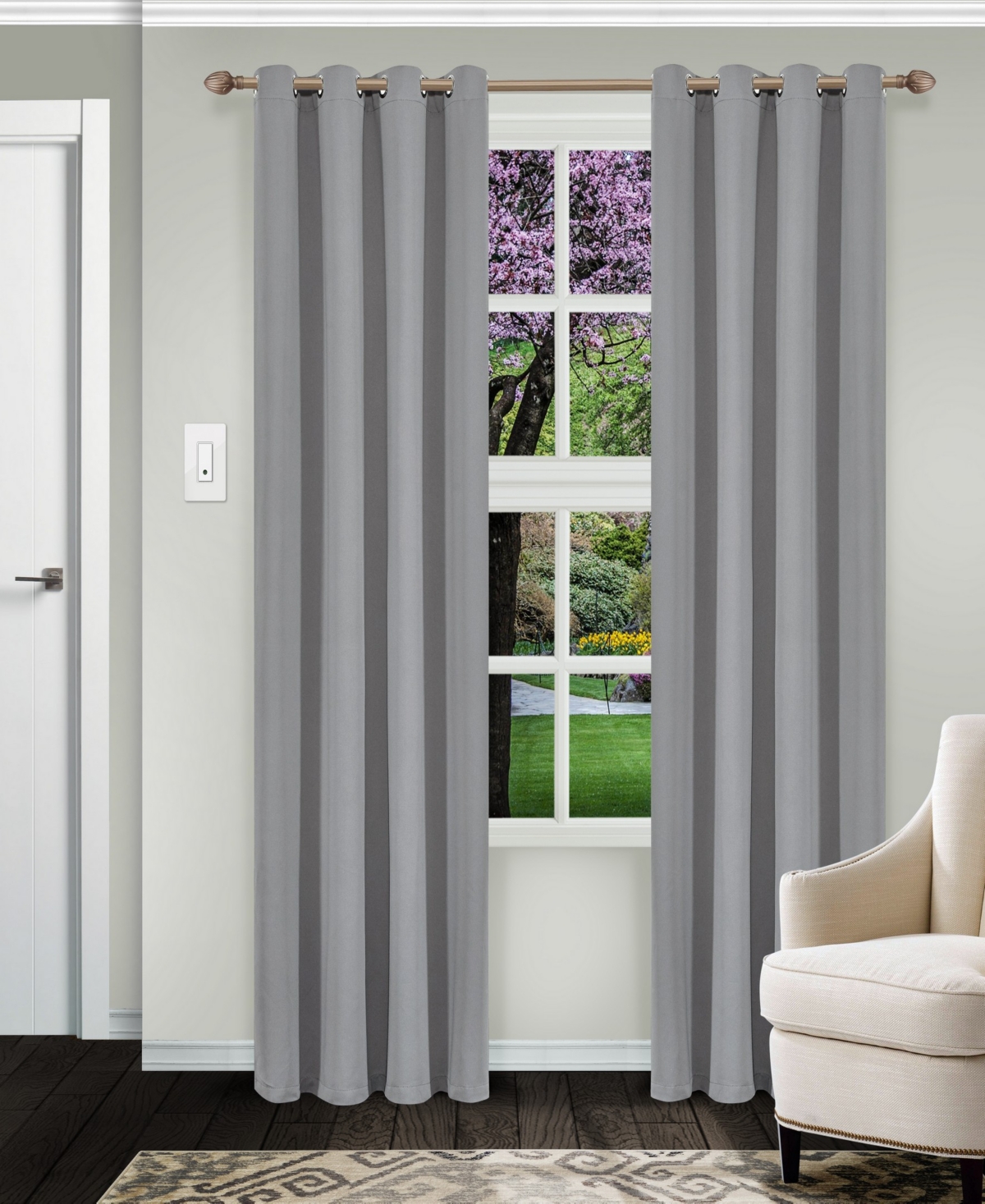 Solid Classic Modern Wrinkle Resistant Room Darkening 2-Piece Curtain Set with Grommet Header Top, 52" X 63" - Chrome