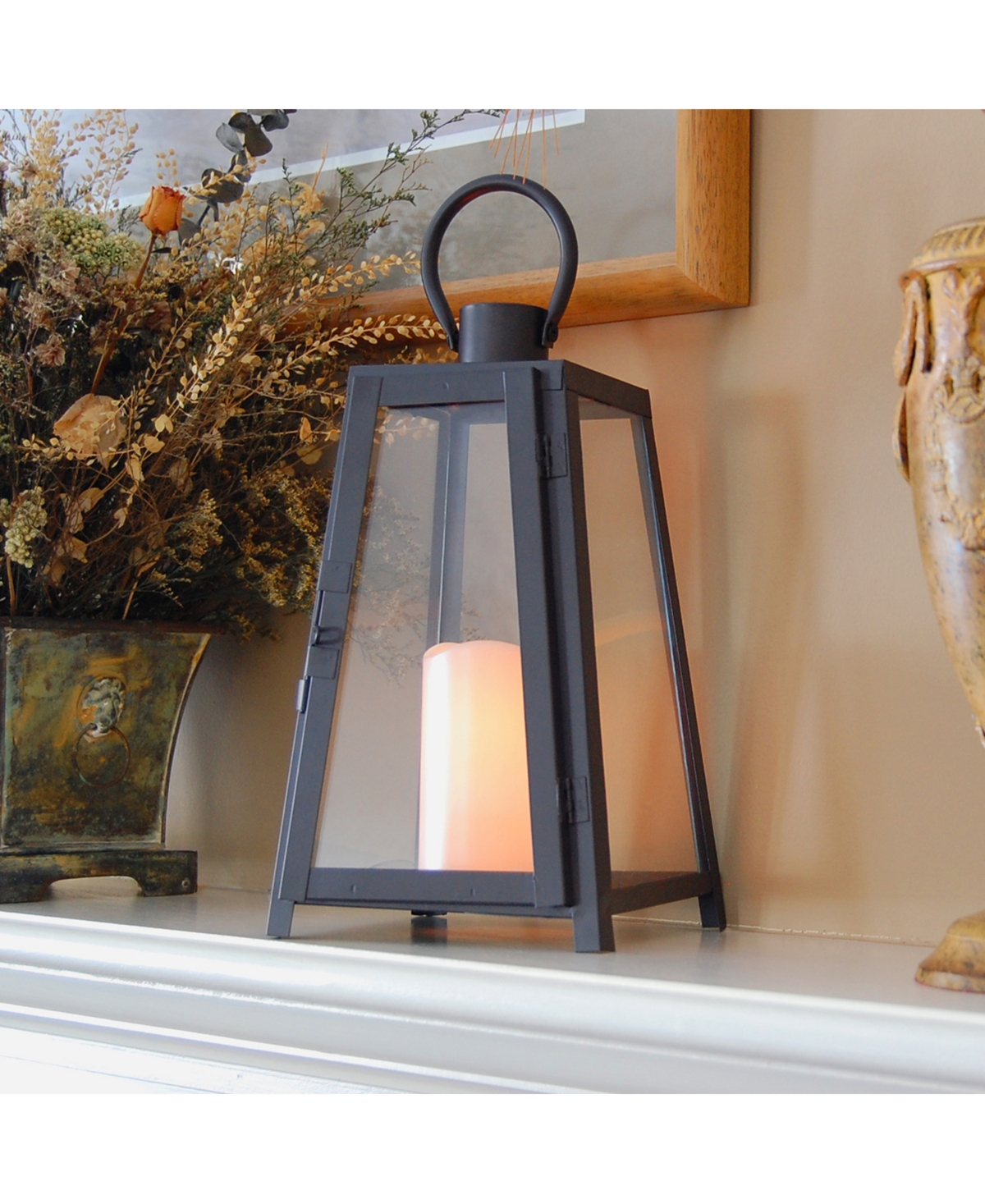 Lumabase WarmTapered Metal Lantern with Led Candle - Black