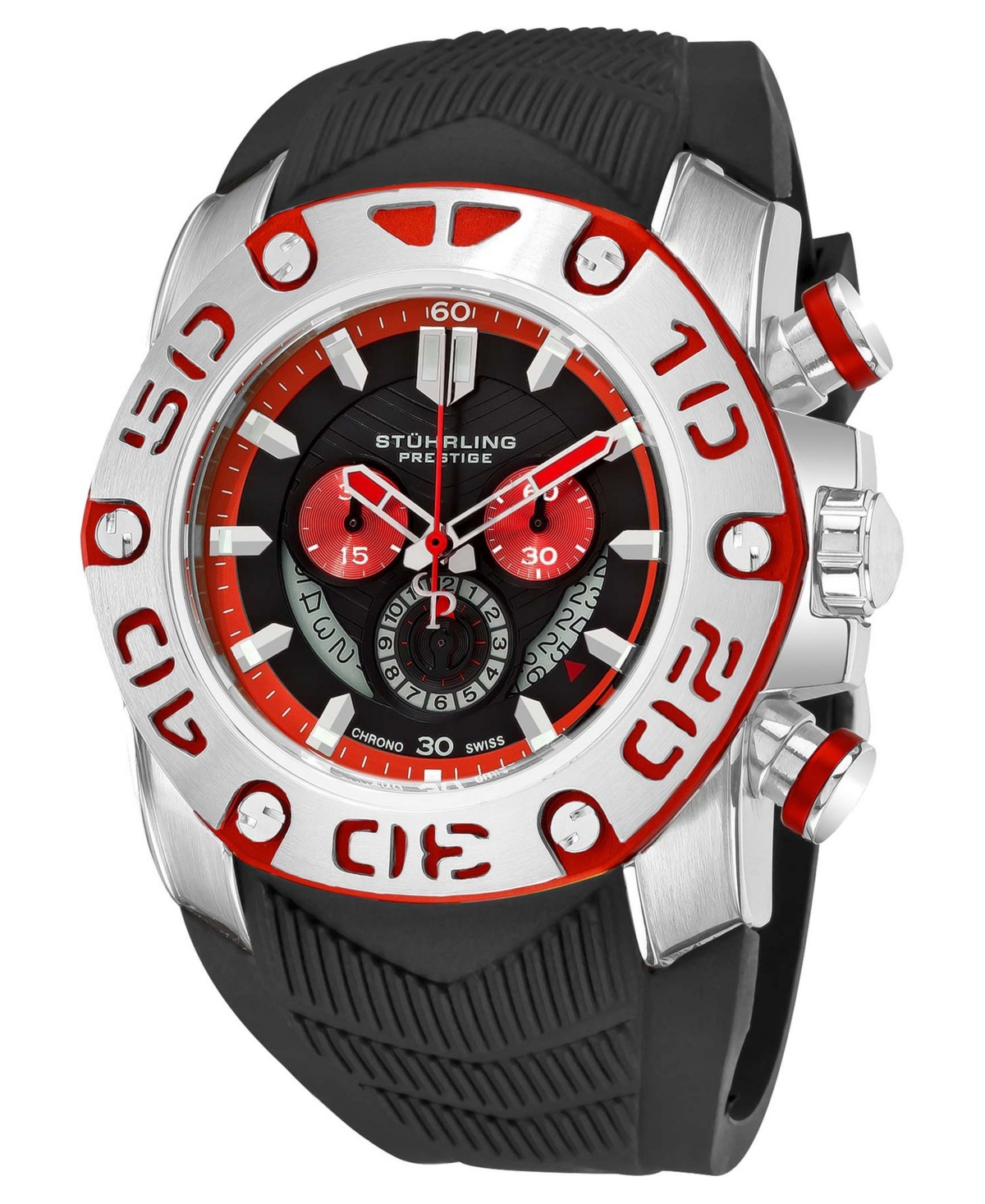 Stuhrling Original Stainless Steel Case, Black Dial, Stainless Steel and Yellow Bezel, and Black High Grade Silicon Rubber Strap