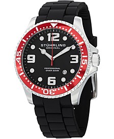 Original Stainless Steel Case on Black High Grade Silicone Rubber Interchangeable Strap With Additional Red Silicone Rubber Strap, Red Bezel, Black Dial, With Silver Tone and White Accents