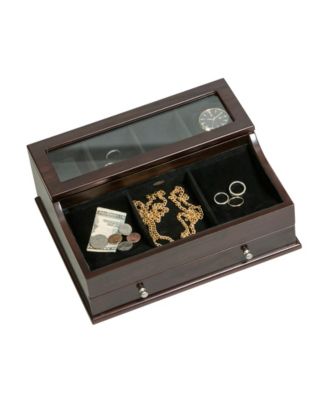 Hampden Men's Glass Top Wooden Dresser Top Valet
