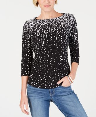 Charter Club Pima Cotton Printed Boat-Neck Top, Created for Macy's