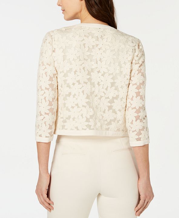 anne klein broderie cropped lace cardigan